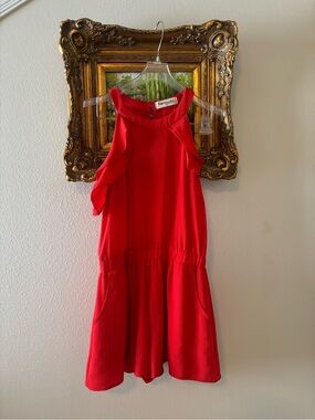 Impressions Red Ruffle High Neck Romper
